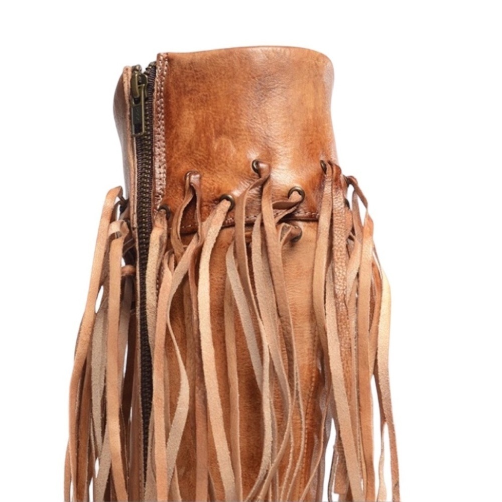 BED STU Hoplia Tan Driftwood Fringe Trim Riding Boots Size 7.5 - Picture 4 of 8